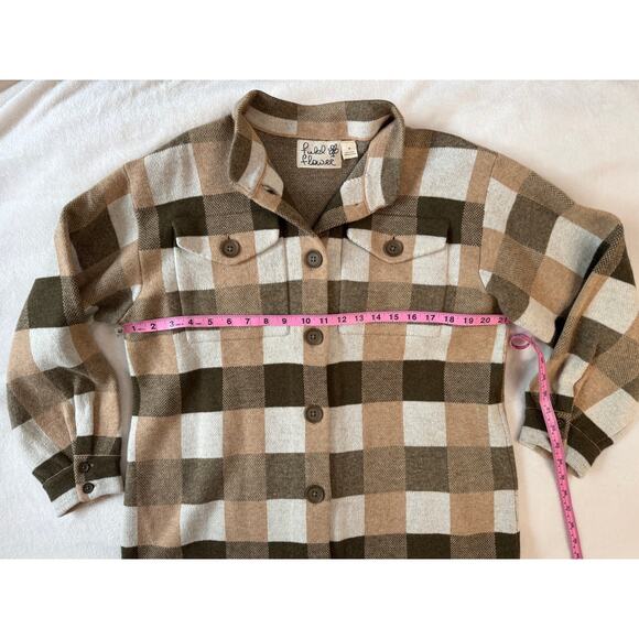 Field Flower Anthropologie Sweater Coatigan Wool Cardigan Brown Plaid Check M - Picture 7 of 11